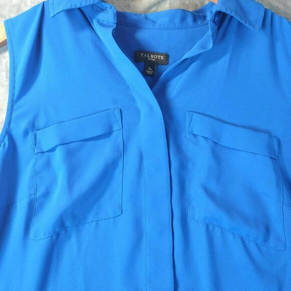 Talbots Petites Cobalt Sleeveless High Low Blouse SP Office Layer Summer Top - Picture 6 of 11